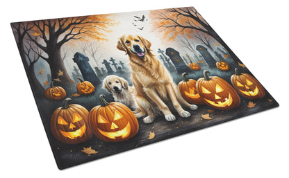Caroline's Treasures DAC2043LCB Golden Retriever Spooky Halloween Glass Cutting Board Large Decorative Tempered Glass Kitchen Cutting and Serving Board Large Size Chopping Board