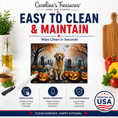 Caroline's Treasures DAC2043LCB Golden Retriever Spooky Halloween Glass Cutting Board Large Decorative Tempered Glass Kitchen Cutting and Serving Board Large Size Chopping Board