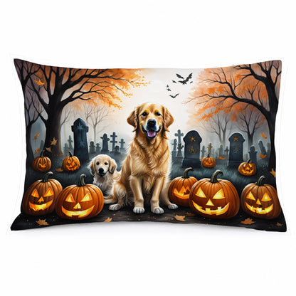 Caroline's Treasures DAC2043PILLOWCASE Golden Retriever Spooky Halloween Fabric Standard Pillowcase Lightweight Super Soft Easy Care Decorative Artwork Pillowcase, Standard