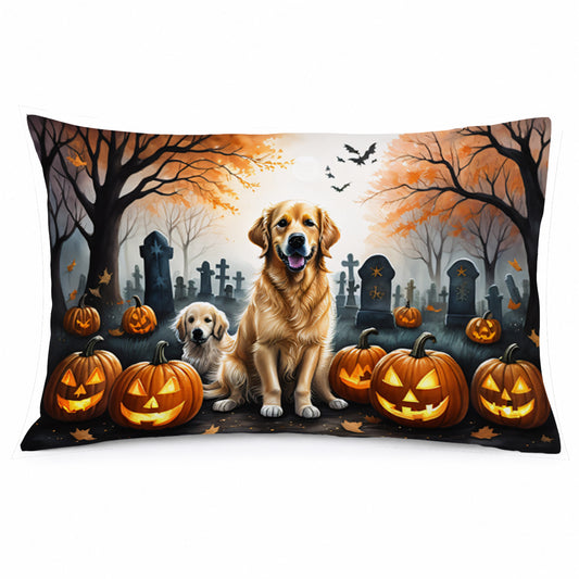 Caroline's Treasures DAC2043PILLOWCASE Golden Retriever Spooky Halloween Fabric Standard Pillowcase Lightweight Super Soft Easy Care Decorative Artwork Pillowcase, Standard