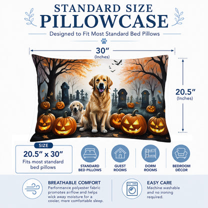 Caroline's Treasures DAC2043PILLOWCASE Golden Retriever Spooky Halloween Fabric Standard Pillowcase Lightweight Super Soft Easy Care Decorative Artwork Pillowcase, Standard