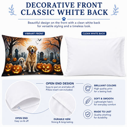 Caroline's Treasures DAC2043PILLOWCASE Golden Retriever Spooky Halloween Fabric Standard Pillowcase Lightweight Super Soft Easy Care Decorative Artwork Pillowcase, Standard