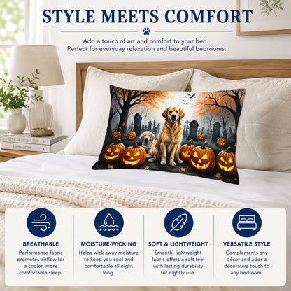 Caroline's Treasures DAC2043PILLOWCASE Golden Retriever Spooky Halloween Fabric Standard Pillowcase Lightweight Super Soft Easy Care Decorative Artwork Pillowcase, Standard
