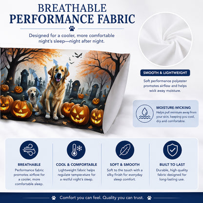 Caroline's Treasures DAC2043PILLOWCASE Golden Retriever Spooky Halloween Fabric Standard Pillowcase Lightweight Super Soft Easy Care Decorative Artwork Pillowcase, Standard