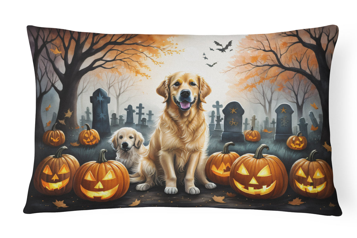 Caroline's Treasures DAC2043PW1216 Golden Retriever Spooky Halloween Fabric Decorative Pillow Machine Washable, Indoor Outdoor Decorative Pillow for Couch, Bed or Patio, 12HX16W