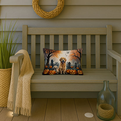 Caroline's Treasures DAC2043PW1216 Golden Retriever Spooky Halloween Fabric Decorative Pillow Machine Washable, Indoor Outdoor Decorative Pillow for Couch, Bed or Patio, 12HX16W