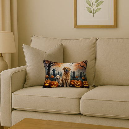 Caroline's Treasures DAC2043PW1216 Golden Retriever Spooky Halloween Fabric Decorative Pillow Machine Washable, Indoor Outdoor Decorative Pillow for Couch, Bed or Patio, 12HX16W