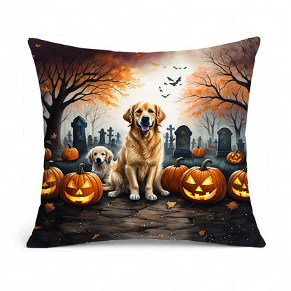Caroline's Treasures DAC2043PW1818 Golden Retriever Spooky Halloween Fabric Decorative Pillow Machine Washable, Indoor Outdoor Decorative Pillow for Couch, Bed or Patio, 18Hx18W