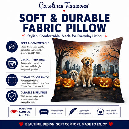 Caroline's Treasures DAC2043PW1818 Golden Retriever Spooky Halloween Fabric Decorative Pillow Machine Washable, Indoor Outdoor Decorative Pillow for Couch, Bed or Patio, 18Hx18W