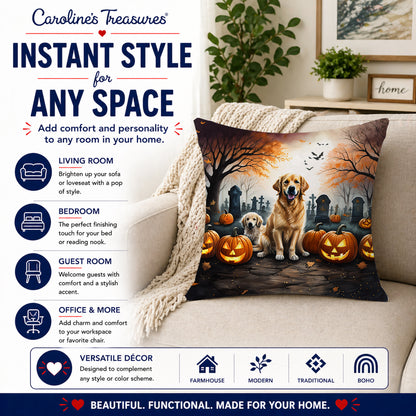 Caroline's Treasures DAC2043PW1818 Golden Retriever Spooky Halloween Fabric Decorative Pillow Machine Washable, Indoor Outdoor Decorative Pillow for Couch, Bed or Patio, 18Hx18W