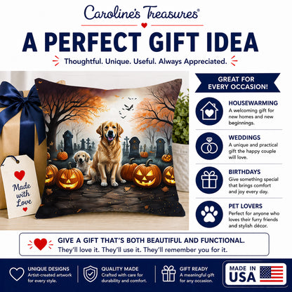 Caroline's Treasures DAC2043PW1818 Golden Retriever Spooky Halloween Fabric Decorative Pillow Machine Washable, Indoor Outdoor Decorative Pillow for Couch, Bed or Patio, 18Hx18W