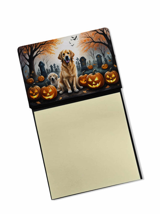 Caroline's Treasures Golden Retriever Spooky Halloween Sticky Note Holder Refillable Dispenser Self-Sticky Note Pads, Memo Pads Blank Desk Accessories