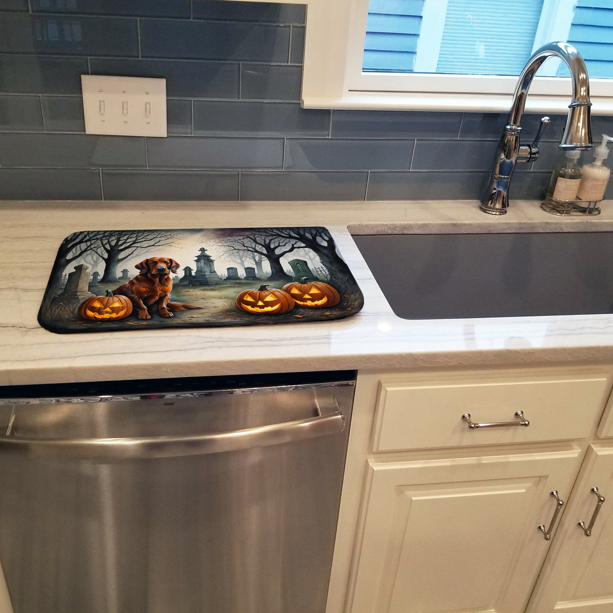 Caroline's Treasures DAC2044DDM Irish Setter Spooky Halloween Dish Drying Mat Absorbent Dish Drying Mat Pad for Kitchen Counter Dish Drainer Mat for Countertop, 14 x 21, Multicolor