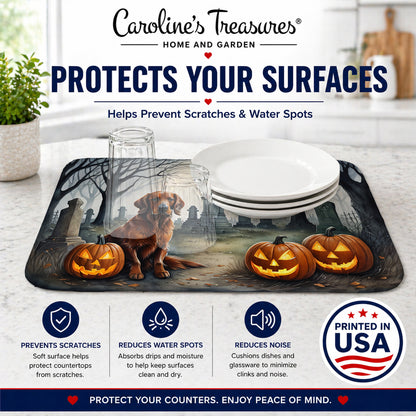 Caroline's Treasures DAC2044DDM Irish Setter Spooky Halloween Dish Drying Mat Absorbent Dish Drying Mat Pad for Kitchen Counter Dish Drainer Mat for Countertop, 14 x 21, Multicolor