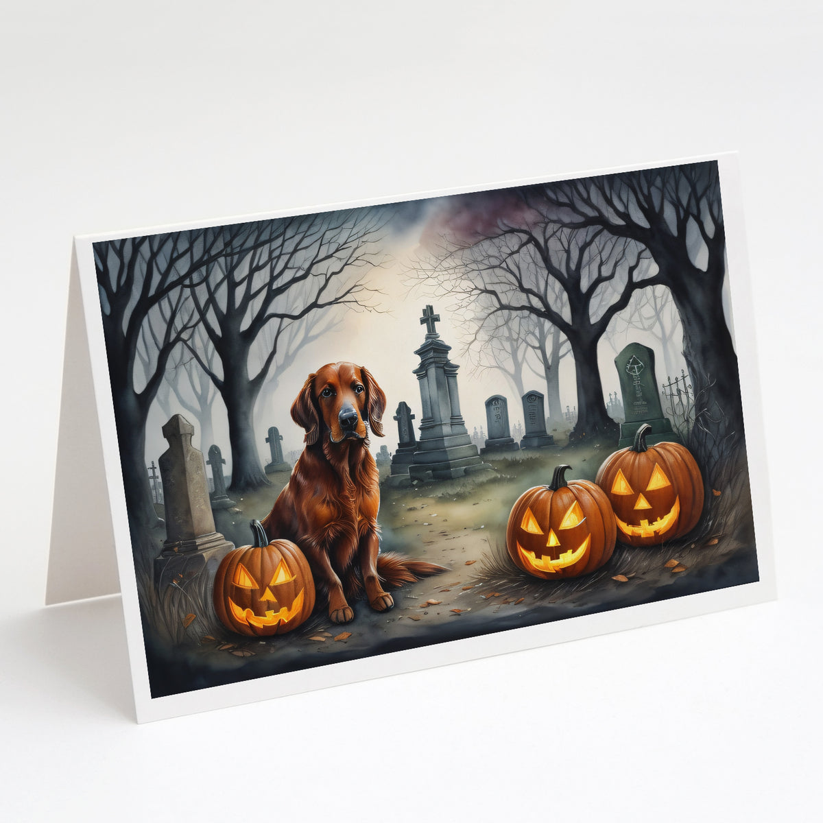 Caroline's Treasures DAC2044GCA7P Irish Setter Spooky Halloween Greeting Cards and Envelopes Pack of 8 Blank Cards with Envelopes Whimsical A7 Size 5x7 Blank Greeting Cards