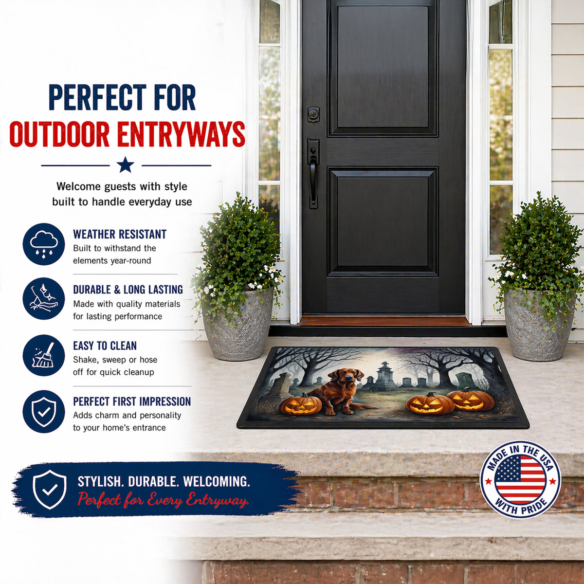 Caroline's Treasures DAC2044JMAT Irish Setter Spooky Halloween Indoor or Outdoor Mat 24x36 Front Door Mat Indoor Outdoor Rugs for Entryway, Non Slip Washable Low Pile, 24H X 36W