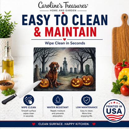 Caroline's Treasures DAC2044LCB Irish Setter Spooky Halloween Glass Cutting Board Large Decorative Tempered Glass Kitchen Cutting and Serving Board Large Size Chopping Board