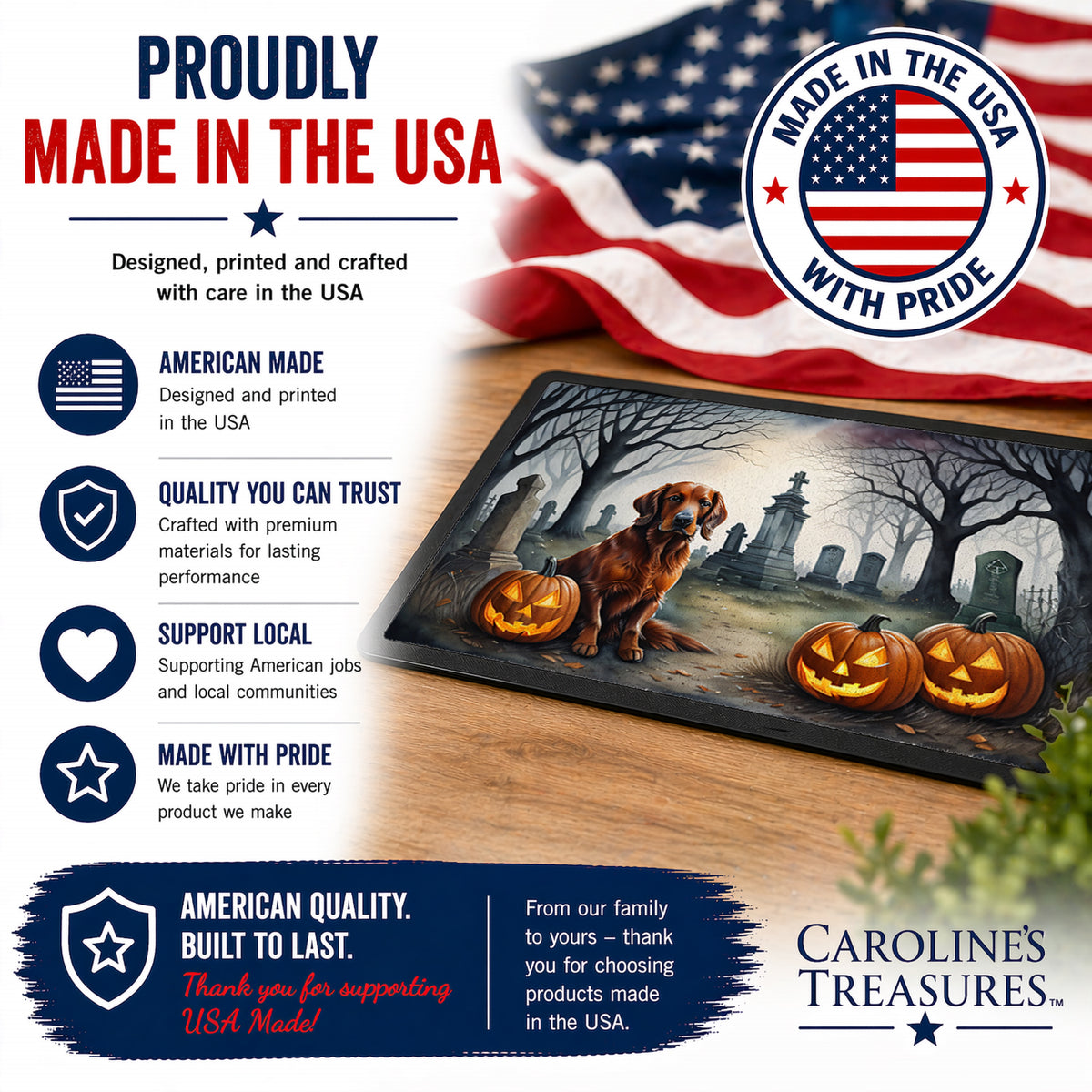 Caroline's Treasures DAC2044MAT Irish Setter Spooky Halloween Doormat 18x27 Front Door Mat Indoor Outdoor Rugs for Entryway, Non Slip Washable Low Pile, 18H X 27W