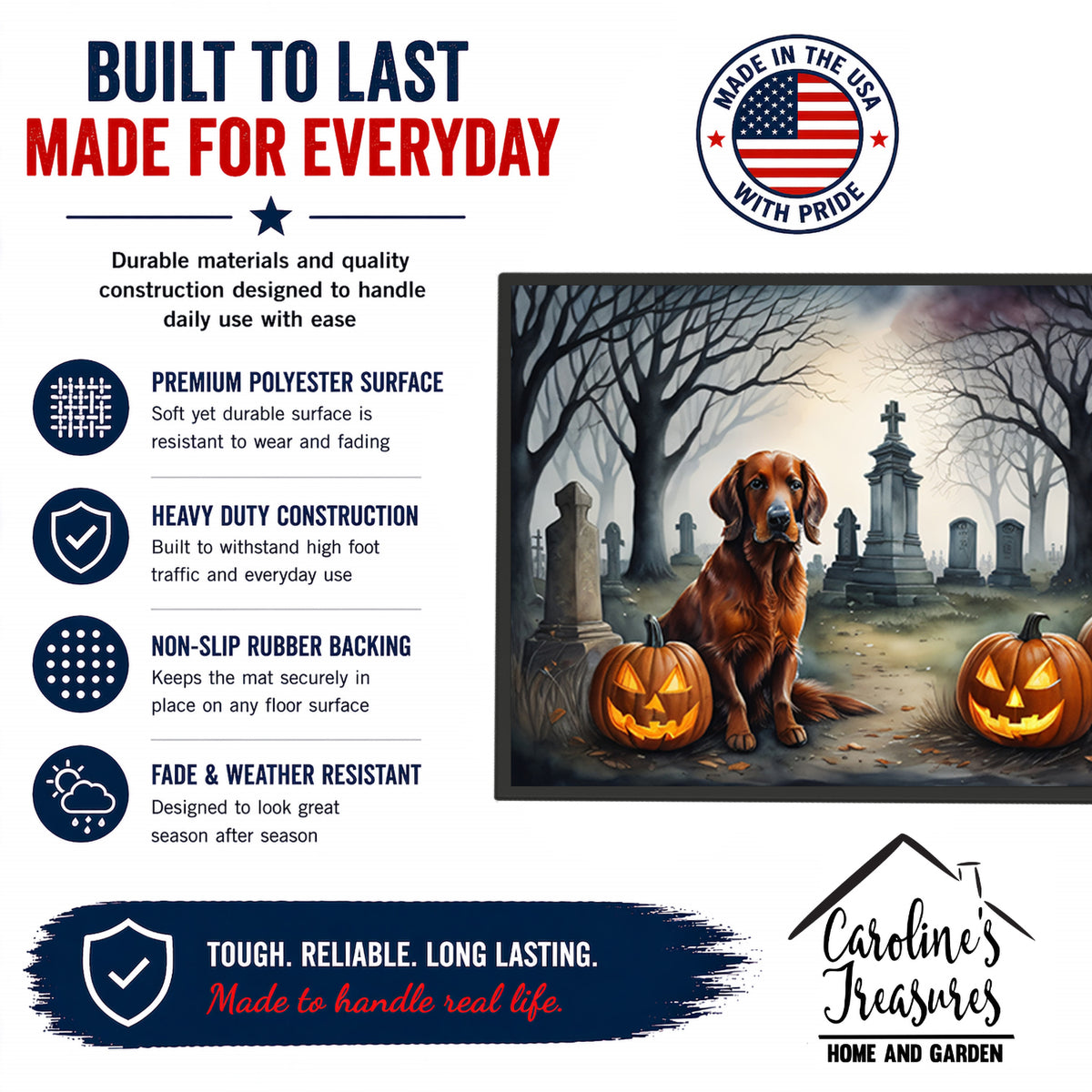 Caroline's Treasures DAC2044MAT Irish Setter Spooky Halloween Doormat 18x27 Front Door Mat Indoor Outdoor Rugs for Entryway, Non Slip Washable Low Pile, 18H X 27W