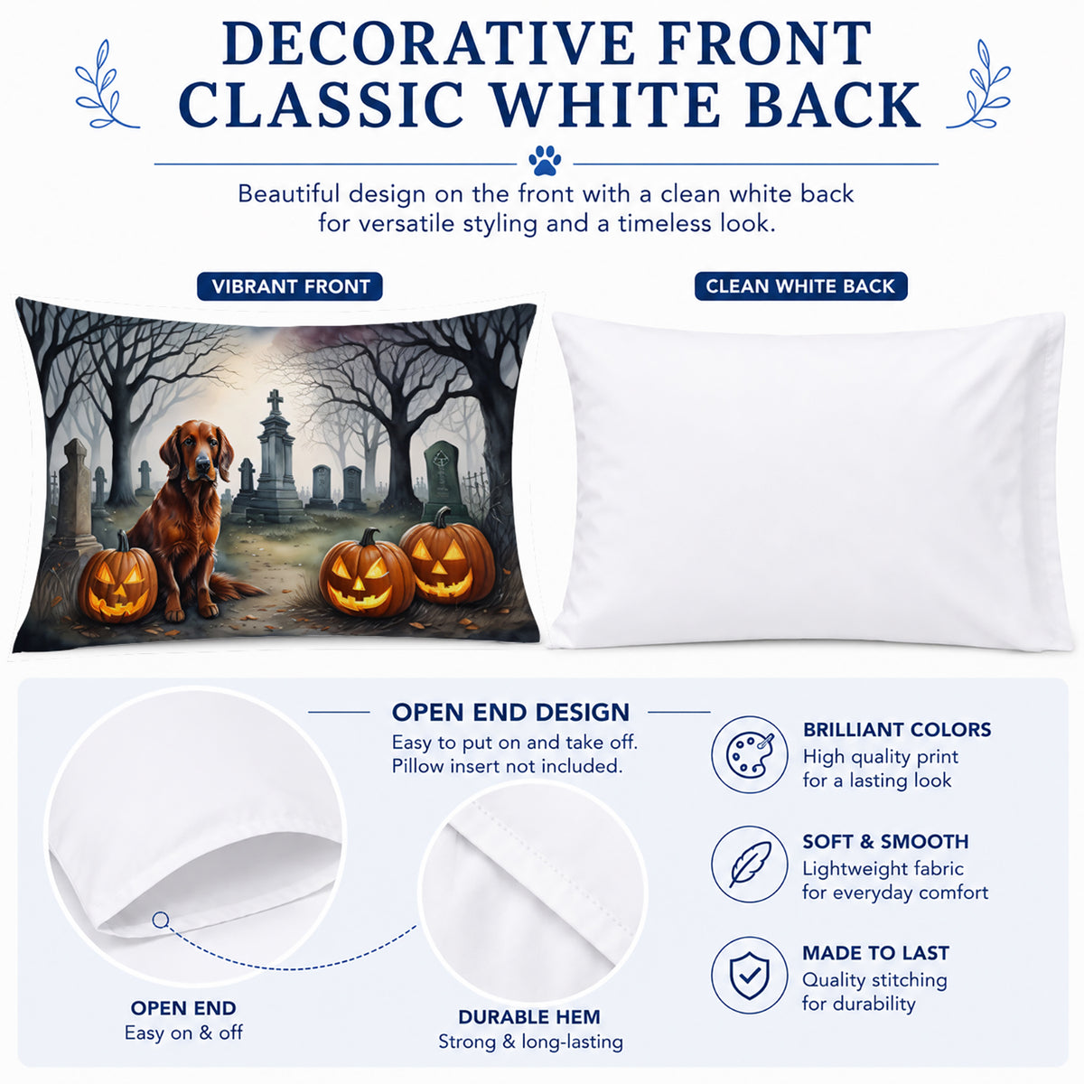 Caroline's Treasures DAC2044PILLOWCASE Irish Setter Spooky Halloween Fabric Standard Pillowcase Lightweight Super Soft Easy Care Decorative Artwork Pillowcase, Standard