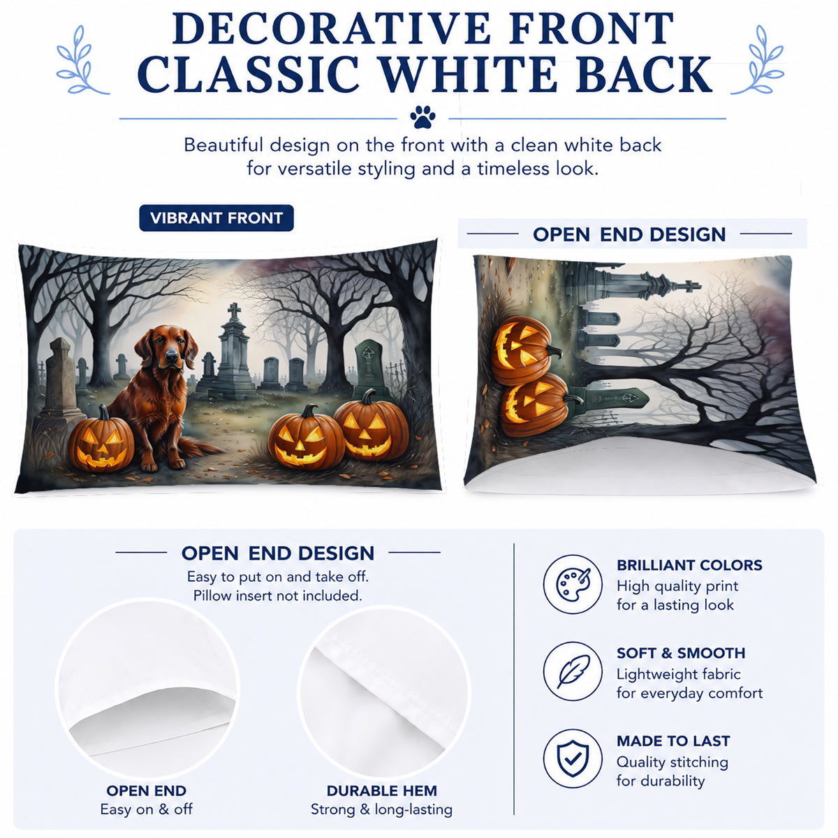 Caroline's Treasures DAC2044PILLOWCASE Irish Setter Spooky Halloween Fabric Standard Pillowcase Lightweight Super Soft Easy Care Decorative Artwork Pillowcase, Standard