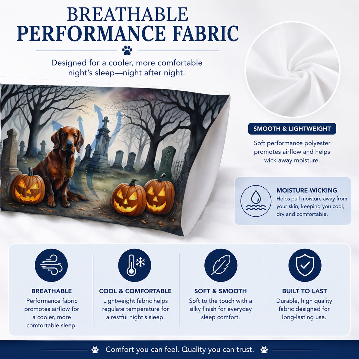 Caroline's Treasures DAC2044PILLOWCASE Irish Setter Spooky Halloween Fabric Standard Pillowcase Lightweight Super Soft Easy Care Decorative Artwork Pillowcase, Standard