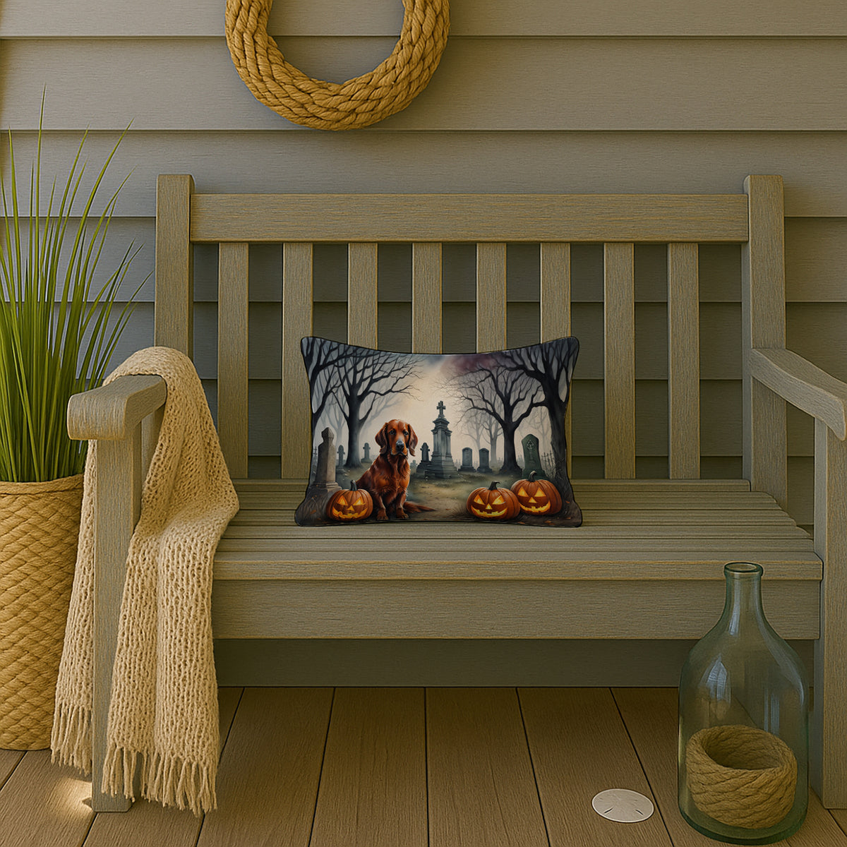 Caroline's Treasures DAC2044PW1216 Irish Setter Spooky Halloween Fabric Decorative Pillow Machine Washable, Indoor Outdoor Decorative Pillow for Couch, Bed or Patio, 12HX16W
