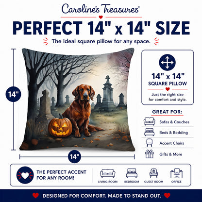 Caroline's Treasures DAC2044PW1414 Irish Setter Spooky Halloween Fabric Decorative Pillow Machine Washable, Indoor Outdoor Decorative Pillow for Couch, Bed or Patio, 14Hx14W