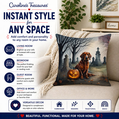 Caroline's Treasures DAC2044PW1414 Irish Setter Spooky Halloween Fabric Decorative Pillow Machine Washable, Indoor Outdoor Decorative Pillow for Couch, Bed or Patio, 14Hx14W