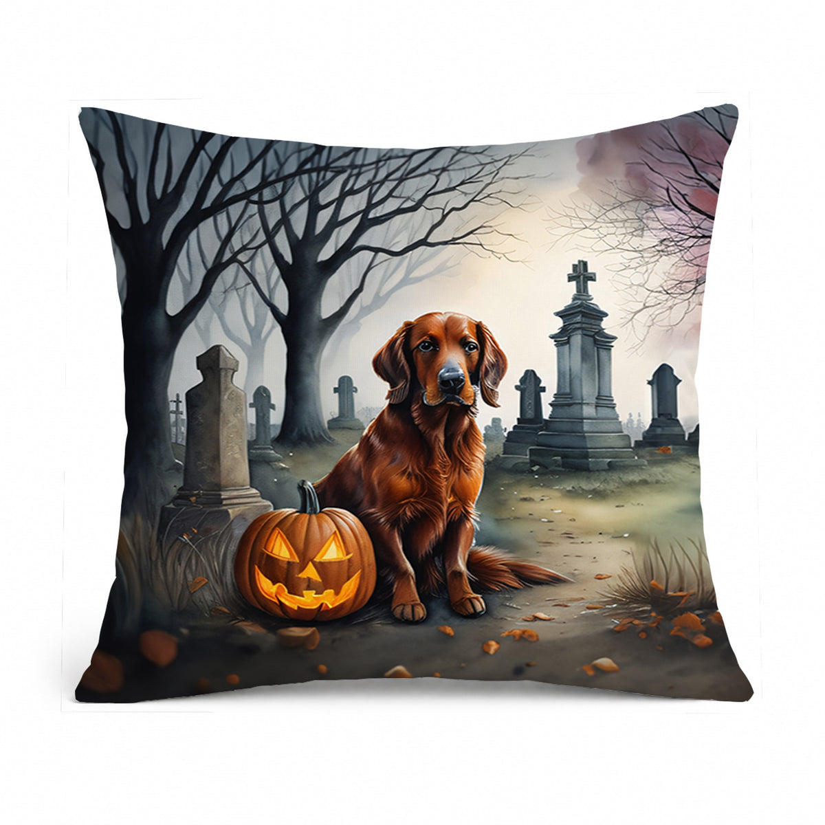 Caroline's Treasures DAC2044PW1818 Irish Setter Spooky Halloween Fabric Decorative Pillow Machine Washable, Indoor Outdoor Decorative Pillow for Couch, Bed or Patio, 18Hx18W