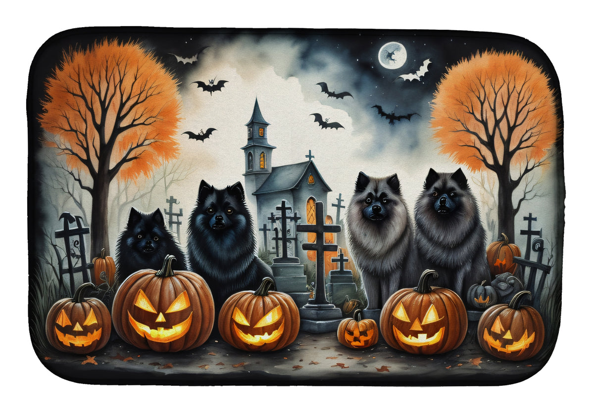 Caroline's Treasures DAC2045DDM Keeshond Spooky Halloween Dish Drying Mat Absorbent Dish Drying Mat Pad for Kitchen Counter Dish Drainer Mat for Countertop, 14 x 21, Multicolor
