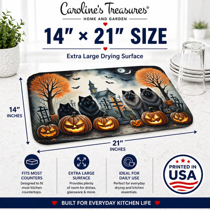 Caroline's Treasures DAC2045DDM Keeshond Spooky Halloween Dish Drying Mat Absorbent Dish Drying Mat Pad for Kitchen Counter Dish Drainer Mat for Countertop, 14 x 21, Multicolor