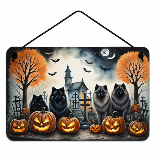 Caroline's Treasures DAC2045DS812 Keeshond Spooky Halloween Wall or Door Hanging Prints Aluminum Metal Sign Kitchen Wall Bar Bathroom Plaque Home Decor, 8x12, Multicolor