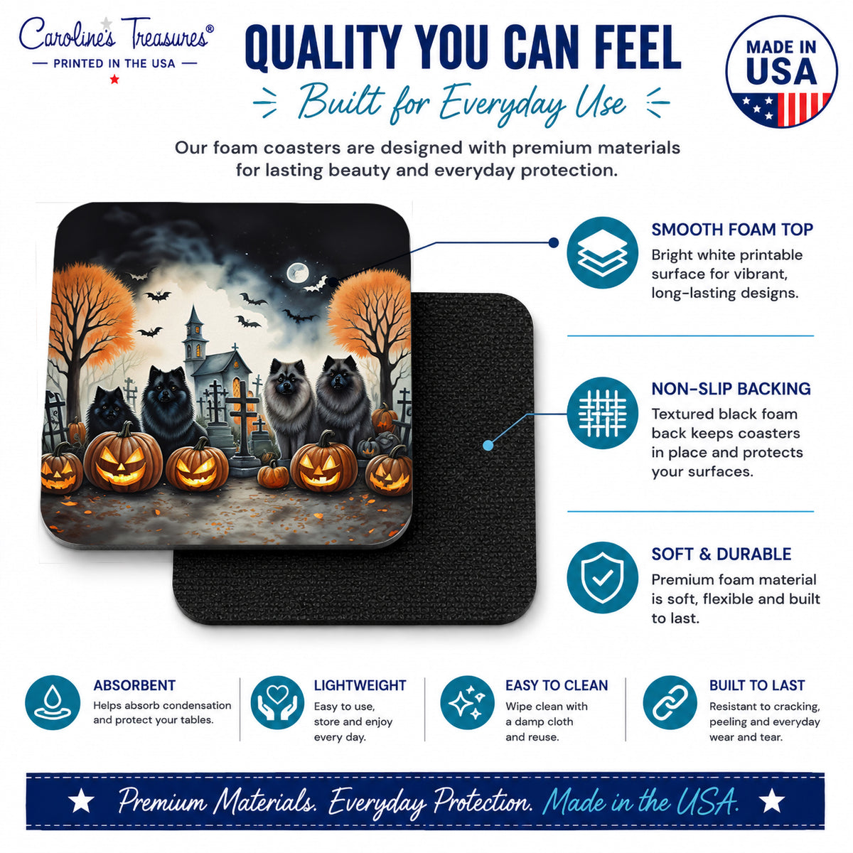 Caroline's Treasures Keeshond Dogs Foam Drink Coasters Set of 4 Absorbent