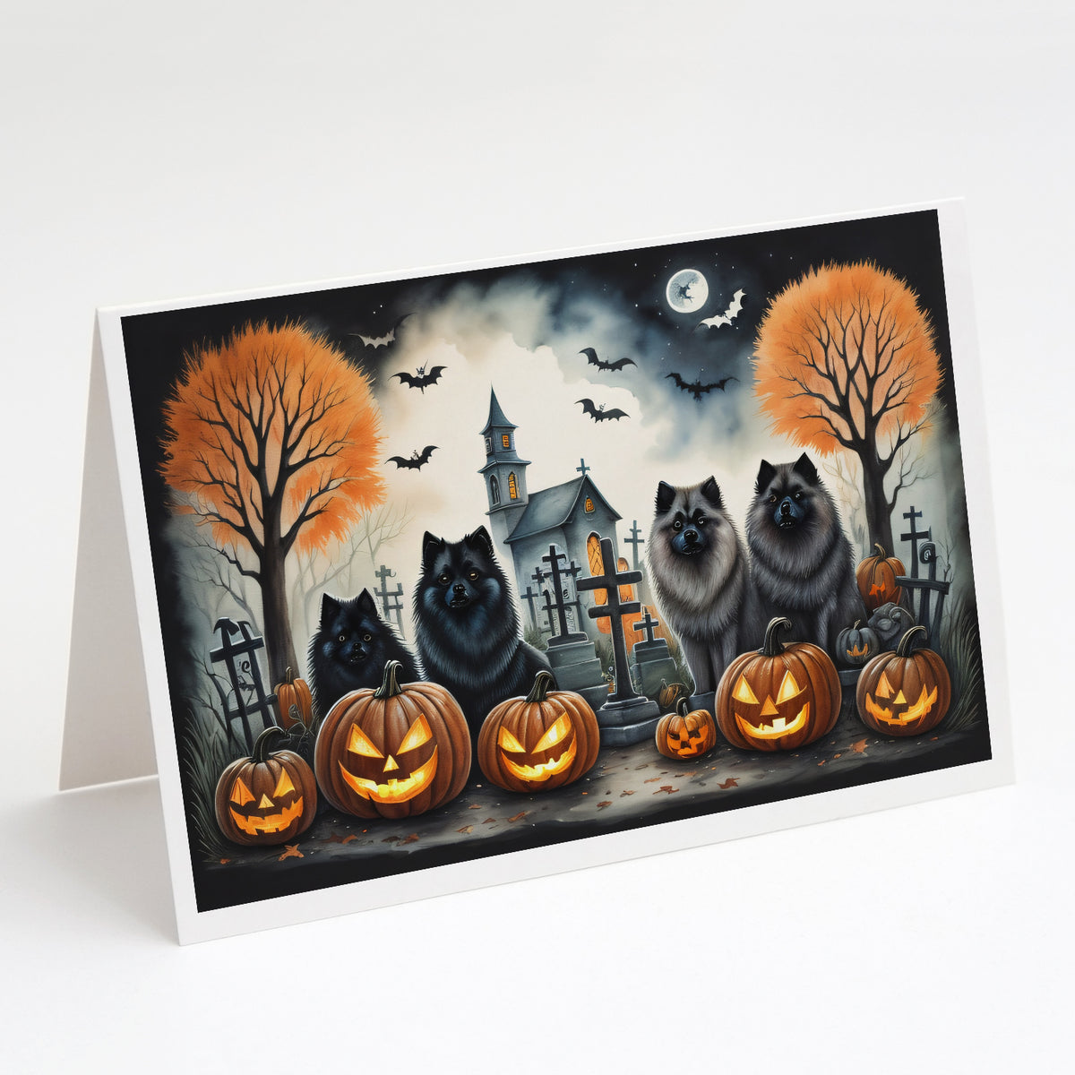 Caroline's Treasures DAC2045GCA7P Keeshond Spooky Halloween Greeting Cards and Envelopes Pack of 8 Blank Cards with Envelopes Whimsical A7 Size 5x7 Blank Greeting Cards