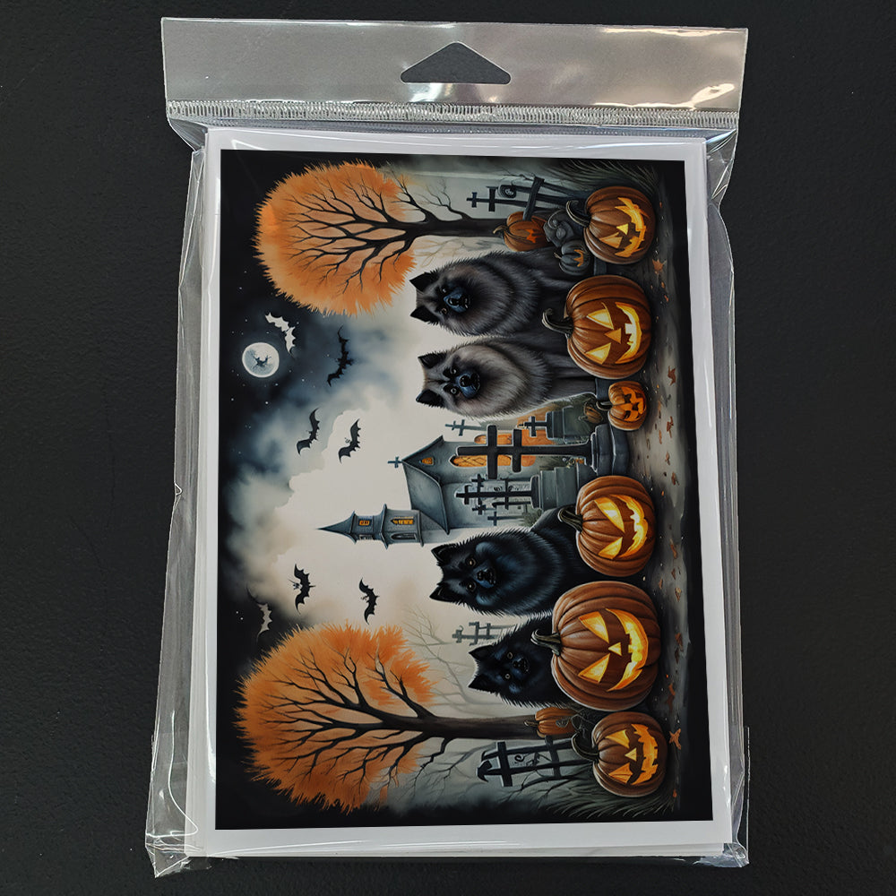 Caroline's Treasures DAC2045GCA7P Keeshond Spooky Halloween Greeting Cards and Envelopes Pack of 8 Blank Cards with Envelopes Whimsical A7 Size 5x7 Blank Greeting Cards