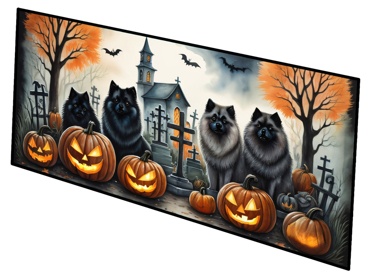 Caroline's Treasures Keeshond Spooky Halloween Runner Mat 28x58 Front Door Mat Indoor Outdoor Rugs for Entryway Hallway Foyer Non Slip Washable Wide Doormat
