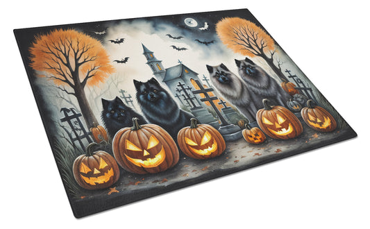 Caroline's Treasures DAC2045LCB Keeshond Spooky Halloween Glass Cutting Board Large Decorative Tempered Glass Kitchen Cutting and Serving Board Large Size Chopping Board
