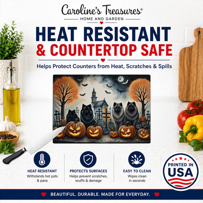 Caroline's Treasures DAC2045LCB Keeshond Spooky Halloween Glass Cutting Board Large Decorative Tempered Glass Kitchen Cutting and Serving Board Large Size Chopping Board