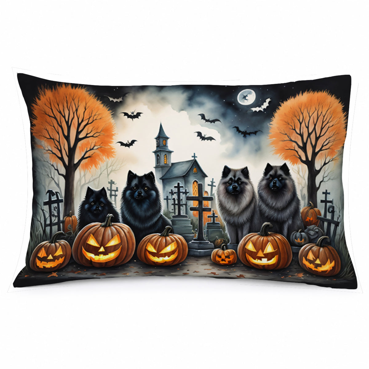 Caroline's Treasures DAC2045PILLOWCASE Keeshond Spooky Halloween Fabric Standard Pillowcase Lightweight Super Soft Easy Care Decorative Artwork Pillowcase, Standard