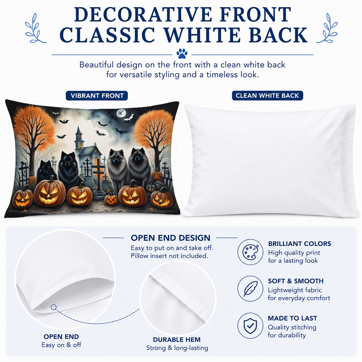 Caroline's Treasures DAC2045PILLOWCASE Keeshond Spooky Halloween Fabric Standard Pillowcase Lightweight Super Soft Easy Care Decorative Artwork Pillowcase, Standard