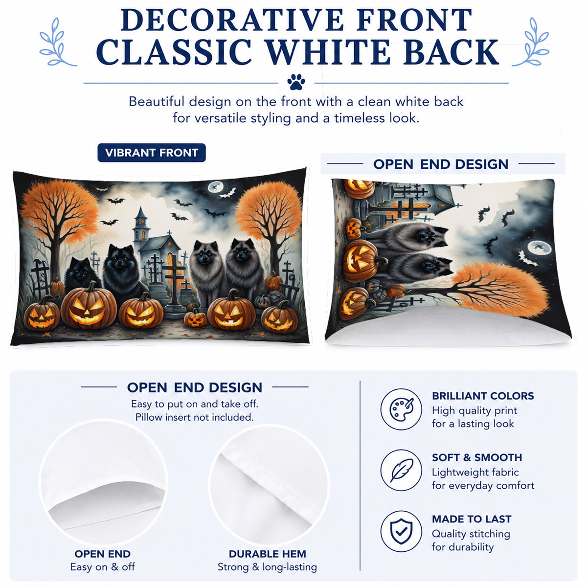 Caroline's Treasures DAC2045PILLOWCASE Keeshond Spooky Halloween Fabric Standard Pillowcase Lightweight Super Soft Easy Care Decorative Artwork Pillowcase, Standard