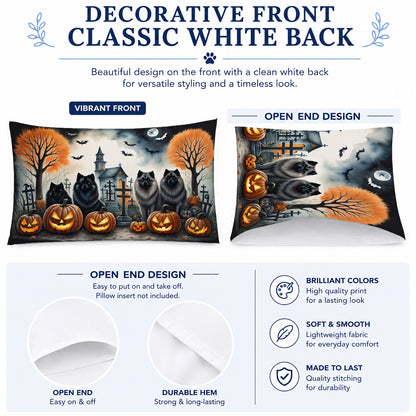 Caroline's Treasures DAC2045PILLOWCASE Keeshond Spooky Halloween Fabric Standard Pillowcase Lightweight Super Soft Easy Care Decorative Artwork Pillowcase, Standard
