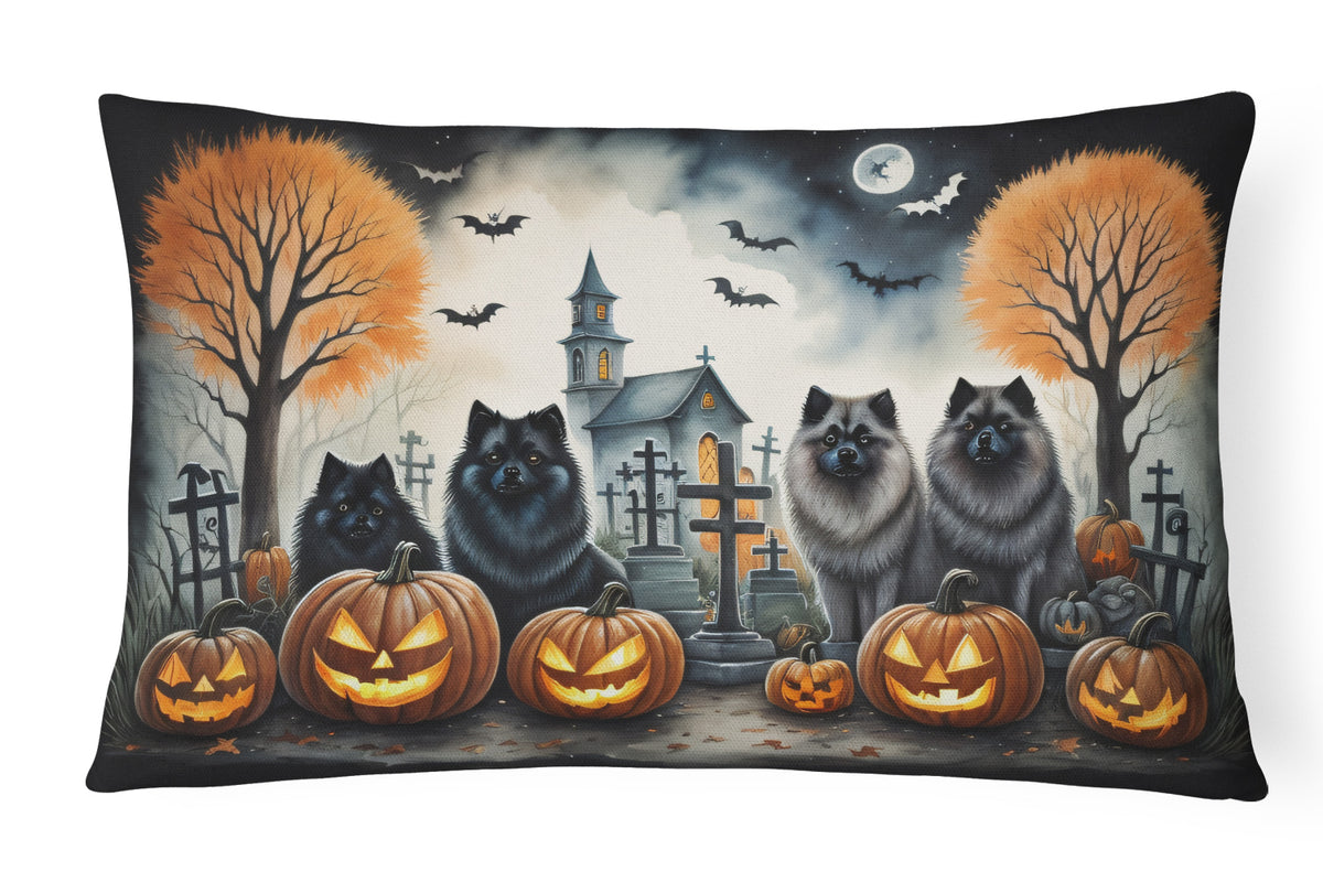 Caroline's Treasures DAC2045PW1216 Keeshond Spooky Halloween Fabric Decorative Pillow Machine Washable, Indoor Outdoor Decorative Pillow for Couch, Bed or Patio, 12HX16W