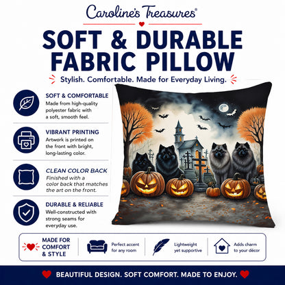 Caroline's Treasures DAC2045PW1414 Keeshond Spooky Halloween Fabric Decorative Pillow Machine Washable, Indoor Outdoor Decorative Pillow for Couch, Bed or Patio, 14Hx14W