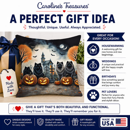 Caroline's Treasures DAC2045PW1414 Keeshond Spooky Halloween Fabric Decorative Pillow Machine Washable, Indoor Outdoor Decorative Pillow for Couch, Bed or Patio, 14Hx14W