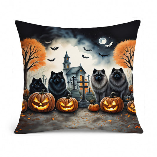 Caroline's Treasures DAC2045PW1818 Keeshond Spooky Halloween Fabric Decorative Pillow Machine Washable, Indoor Outdoor Decorative Pillow for Couch, Bed or Patio, 18Hx18W