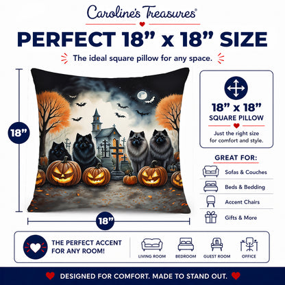 Caroline's Treasures DAC2045PW1818 Keeshond Spooky Halloween Fabric Decorative Pillow Machine Washable, Indoor Outdoor Decorative Pillow for Couch, Bed or Patio, 18Hx18W
