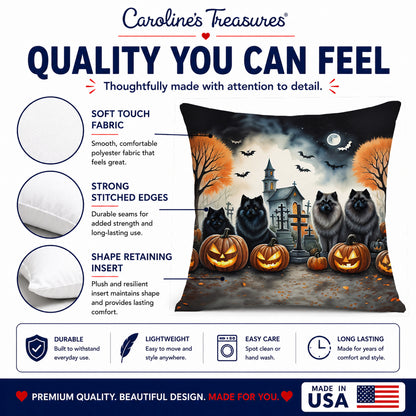 Caroline's Treasures DAC2045PW1818 Keeshond Spooky Halloween Fabric Decorative Pillow Machine Washable, Indoor Outdoor Decorative Pillow for Couch, Bed or Patio, 18Hx18W