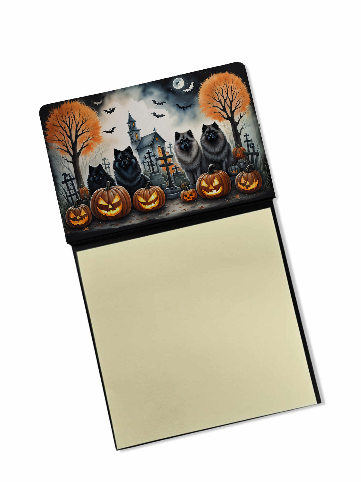 Caroline's Treasures Keeshond Spooky Halloween Sticky Note Holder Refillable Dispenser Self-Sticky Note Pads, Memo Pads Blank Desk Accessories